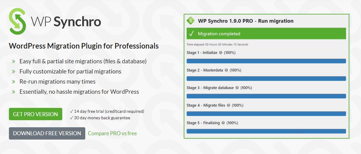 WP Synchro 1.9.1 – 完整的 WordPress 迁移插件 – 轻松迁移数据库和文件 Complete migration plugin for WordPress – Migration of database and files made easy-WordPress精品站