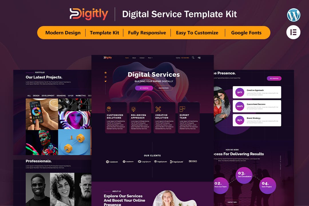 Digitly – 数字服务机构 Digital Service Agency Elementor Template Kit-WordPress精品站