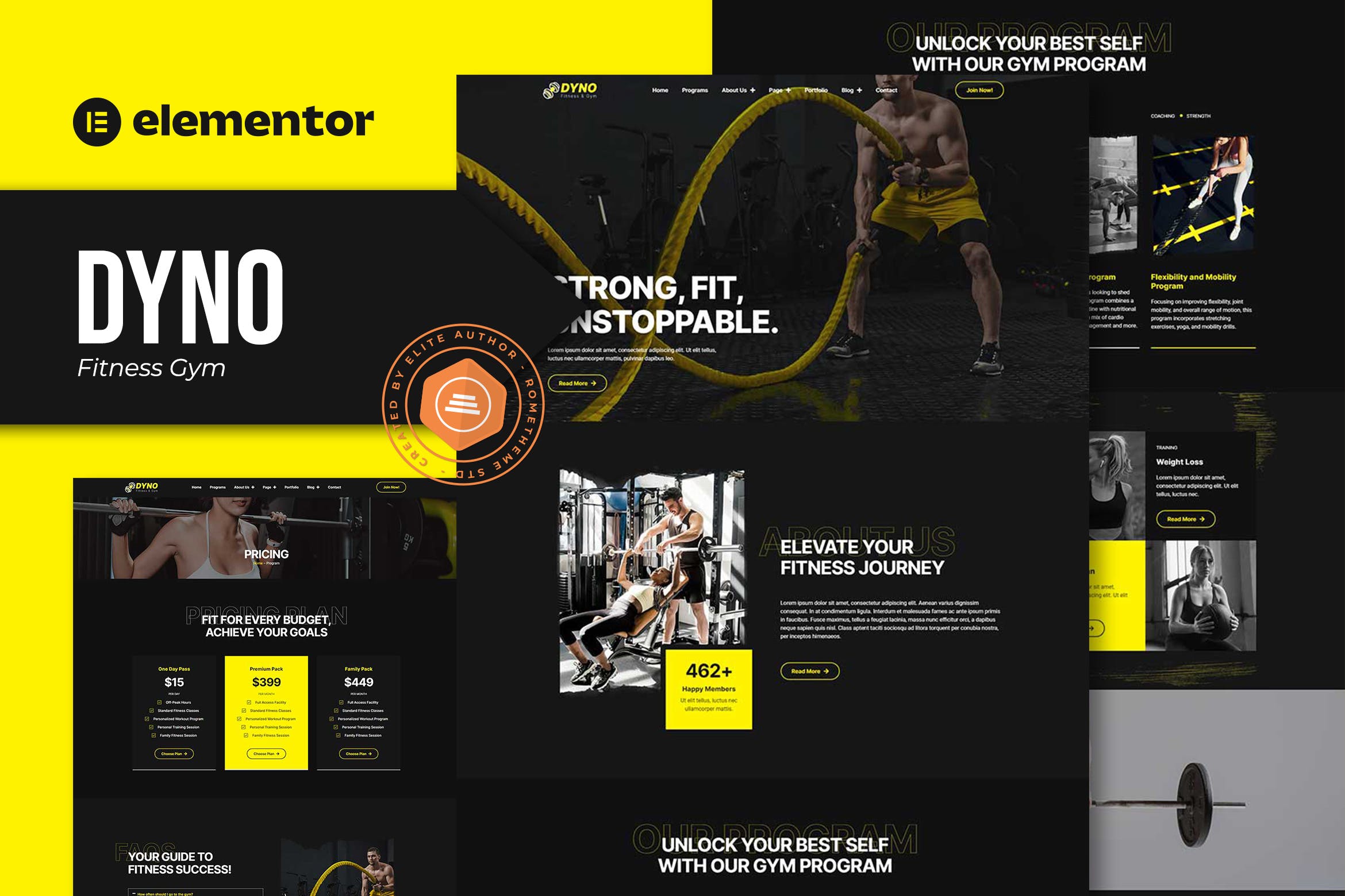 WordPress精品站,Dyno,健身馆,Fitness,Gym,Elementor Pro,Template Kit