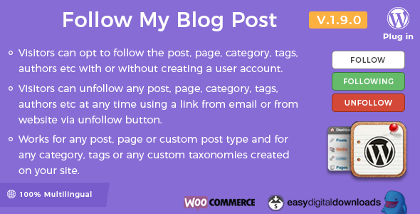 Follow My Blog Post 关注我的博客文章 2.2.0- WordPress & WooCommerce Plugin-WordPress精品站