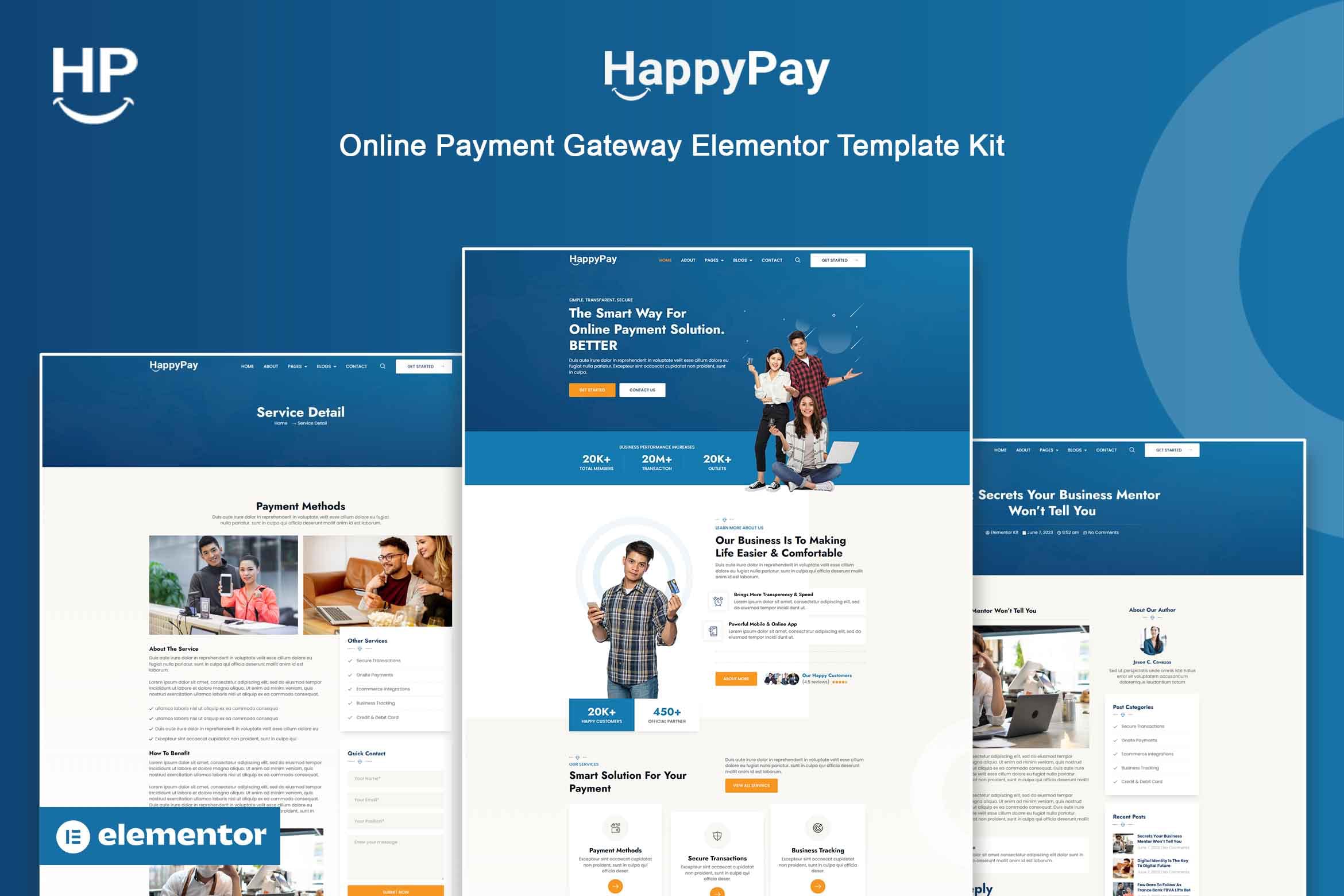 Happypay – 在线支付网关 online payment gateway elementor template kit-WordPress精品站