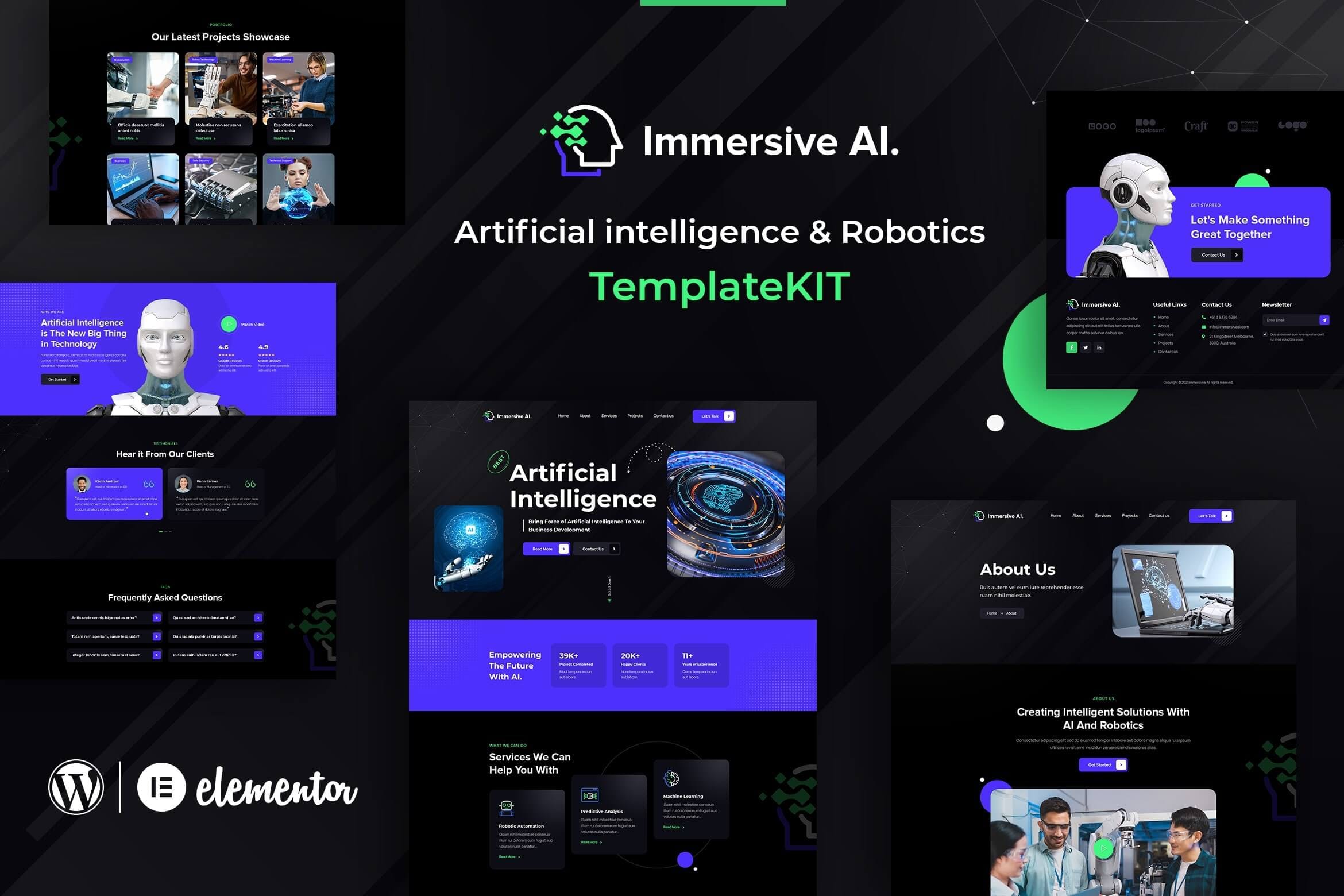 ImmersiveAI – 机器人 Robotics Elementor Template Kit-WordPress精品站