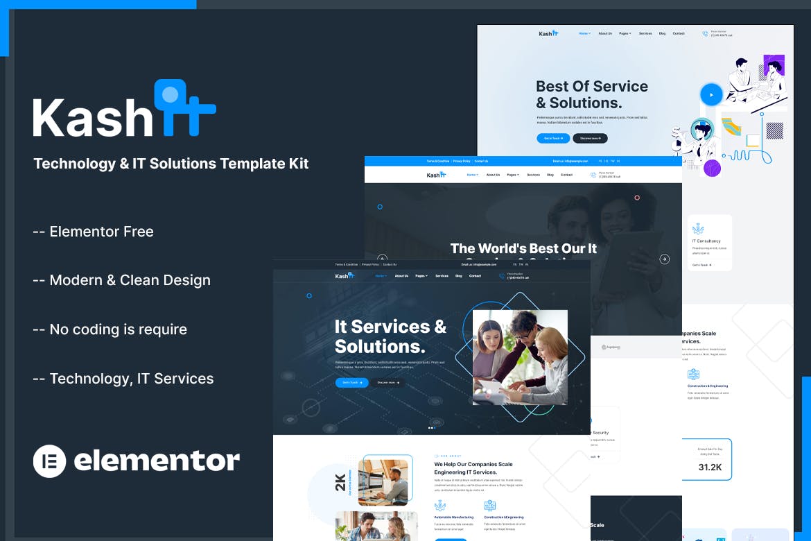 Kashit – 技术和 IT 解决方案 Technology & IT Solutions Template Kit-WordPress精品站