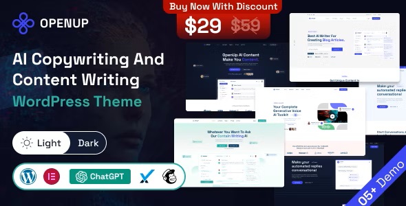 Openup 1.0.0 – AI 内容编写器和 AI 应用程序 AI Content Writer & AI Application WordPress Theme-WordPress精品站