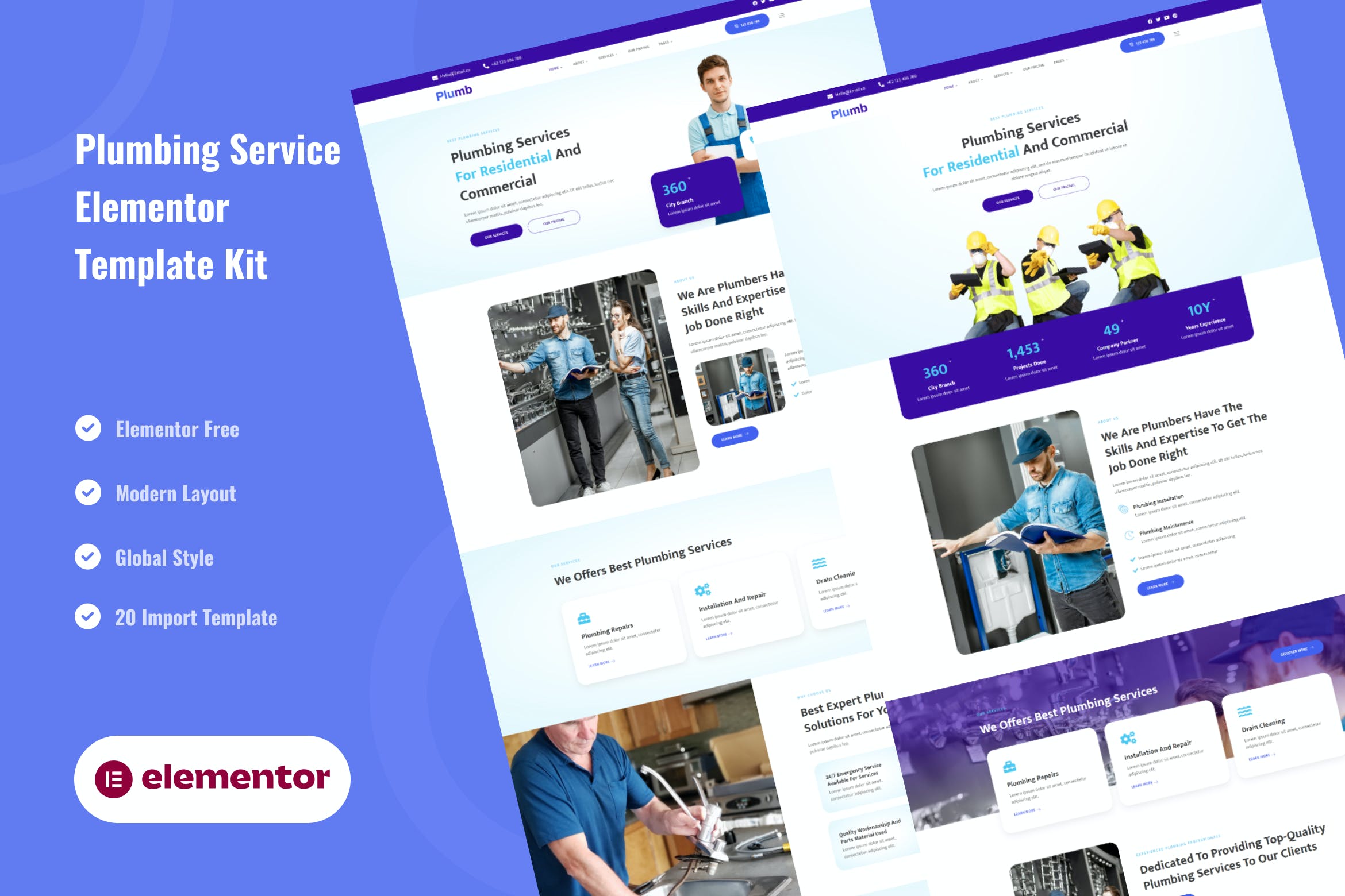 Plumb – 管道安装和维护 Plumbing Installation & Maintanence Elementor Template Kit-WordPress精品站