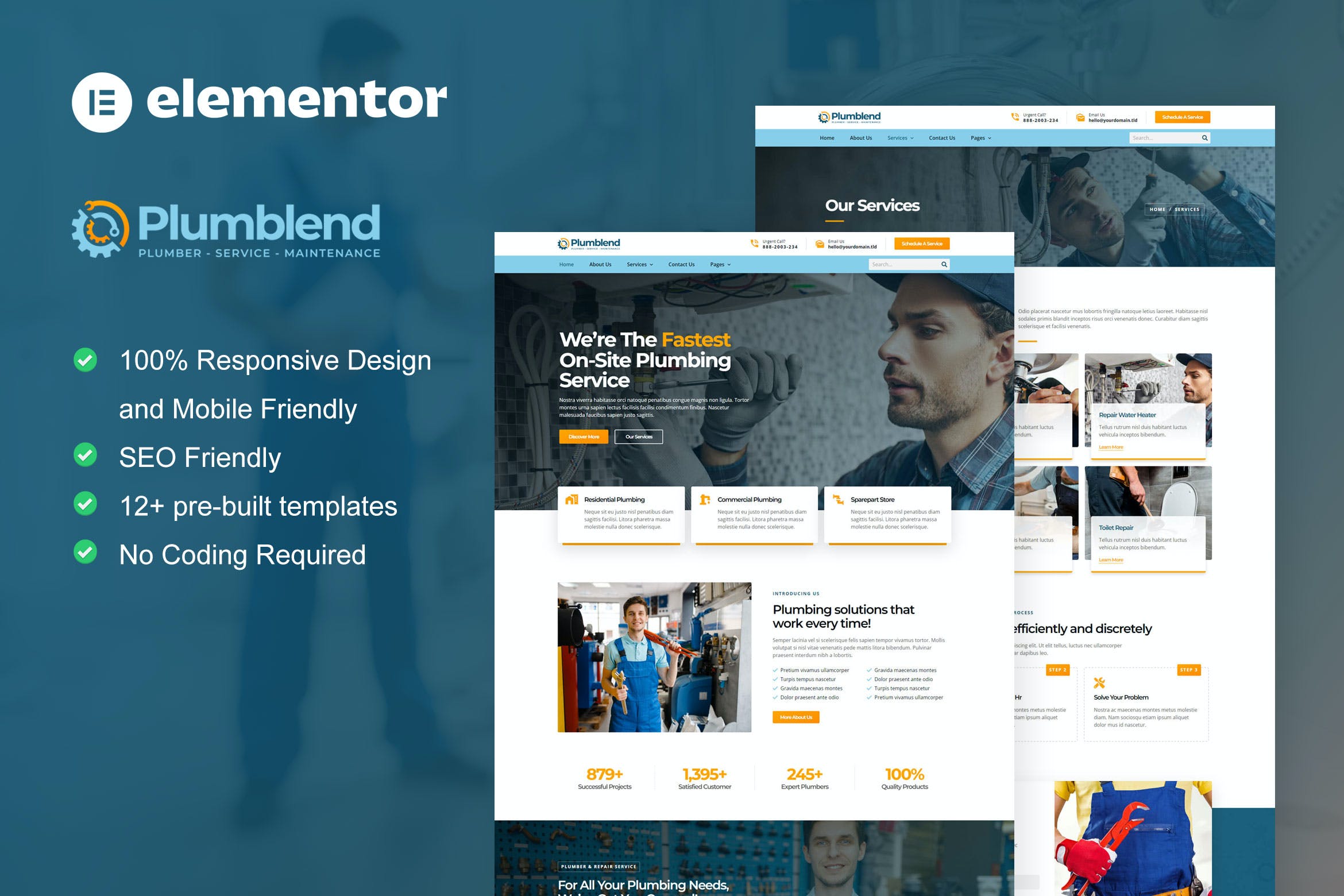 Plumbend – 管道工和维修服务 Plumbing Service Elementor Template Kit-WordPress精品站